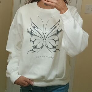 White Sweatshirt with Butterfly Design